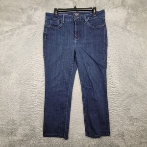 NYDJ Marilyn Straight Leg Jeans Womens 14P Petite Dark Wash Sure Stretch 33x26